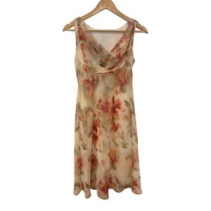 NEW Vintage Connected Cream Pink Floral Cowl Back Dress 4P Feminine Y2K Coquette